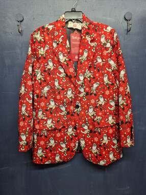 YOU LOOK UGLY TODAY Mens SIZE Small Red Christmas Blazer Jacket Santa Elf Deer